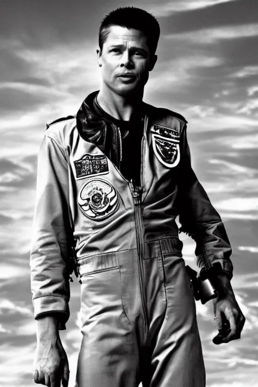 portrait of yound brad pitt staring top gun, photoshoot Stable Diffusion