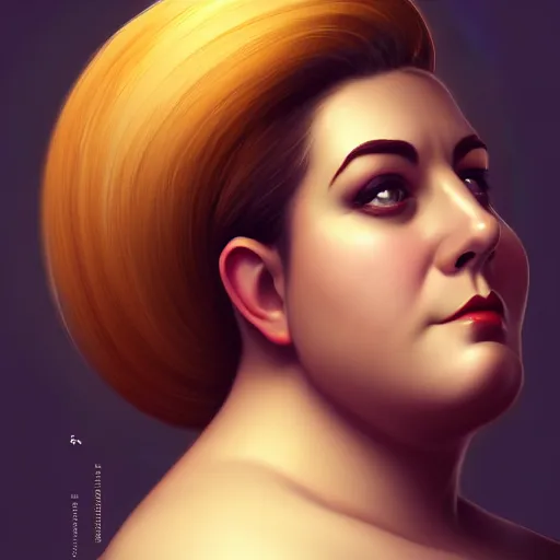 Prompt: portrait of a heavy stocky gorgeous beautiful beautiful woman, small chin, with a bundt bundt pan face, greek romanian, glasses, wide shot, digital art, detailed , 8k, trending on artstation