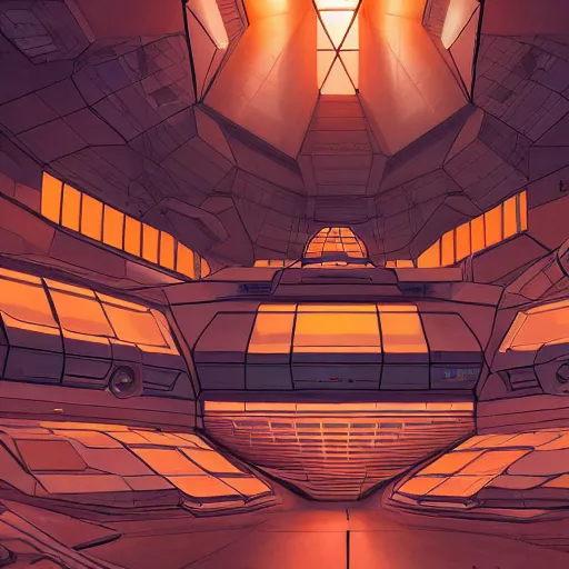 Prompt: one thousand aligned cryogenic pods, spaceship hangar, symmetrical, sci-fi, cryogenic pods, many cryogenic pods, interior, 4k, wide shot, matte painting, oil painting, concept art, art station, style of Laurie Greasley and Satoshi Kon