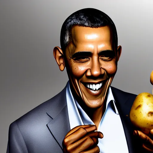 Prompt: Obama with a potato on his head, selfie, realistic, ultra high detail, 8k.