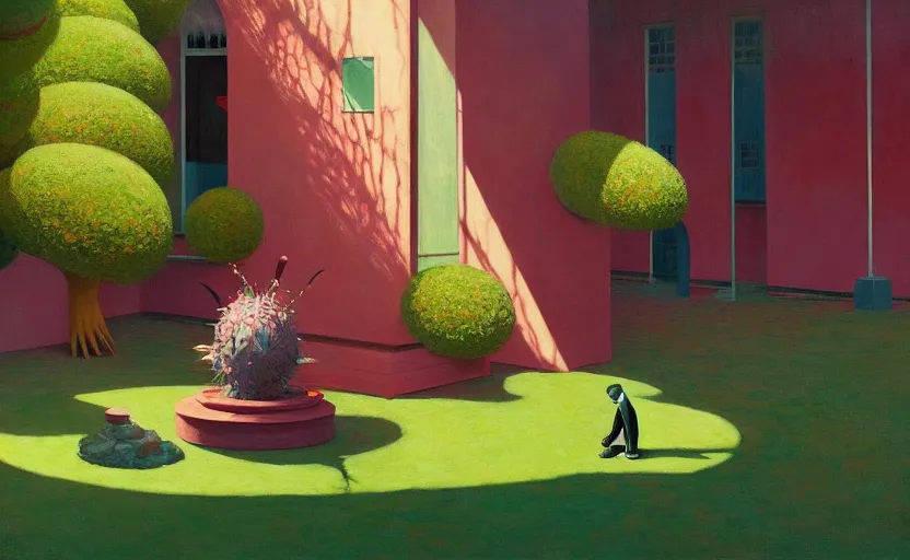 Image similar to Inside a well kept garden, very coherent, Houdini algorithm generative art, painted by Edward Hopper, Wayne Barlowe, painted by James Gilleard, airbrush, art by JamesJean