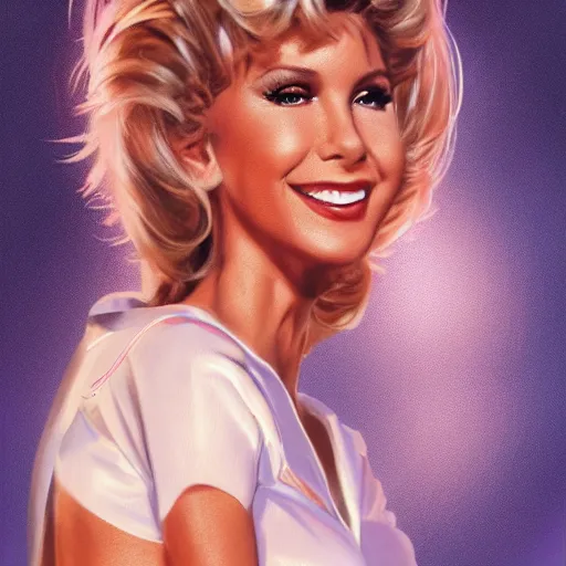 Image similar to Olivia Newton-John as Sandy from Grease (1978), portrait.. by wlop, artgerm, andrei riabovitchev, nuri iyem, james gurney, james jean, greg rutkowsk. high detail, great lighting, 8k resolution, masterpiece, concept art, illustration