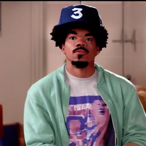 Image similar to a tv still of Chance The Rapper starring as a college student in a 1993 black sitcom