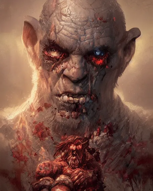 Image similar to hyper realistic photo portrait zombie dwarf cinematic, greg rutkowski, james gurney, mignola, craig mullins, brom