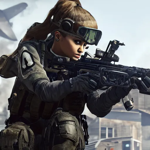 Image similar to Ariana Grande in Call of Duty, 4k