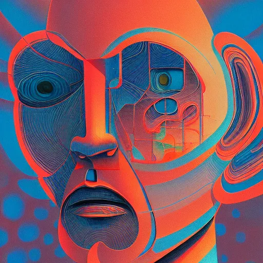 Image similar to portrait of abstract visual artificial intelligence face chromatic suit by Petros Afshar and Beeple, Edward Hopper and James Gilleard, Zdzislaw Beksinski, Mark Ryden, Wolfgang Lettl highly detailed