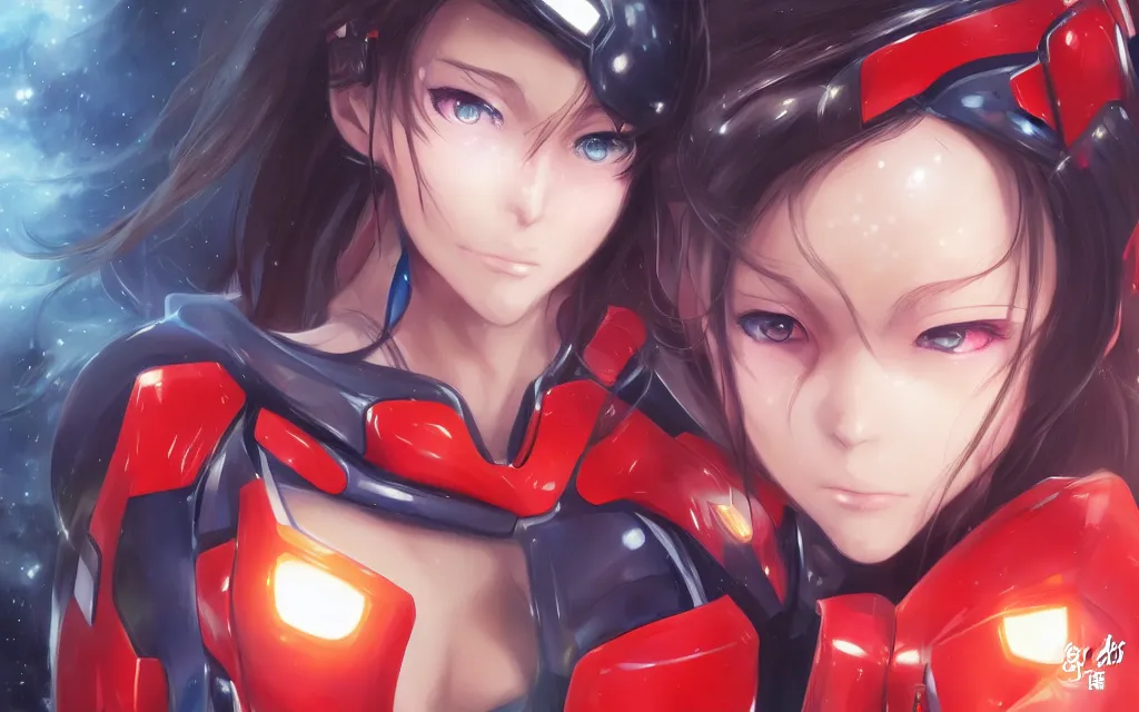 Image similar to A realistic anime portrait of a woman in a Gundam suit with glowing red eyes, digital painting, by Stanley Artgerm Lau, Sakimichan, WLOP and Rossdraws, digtial painting, trending on ArtStation, SFW version