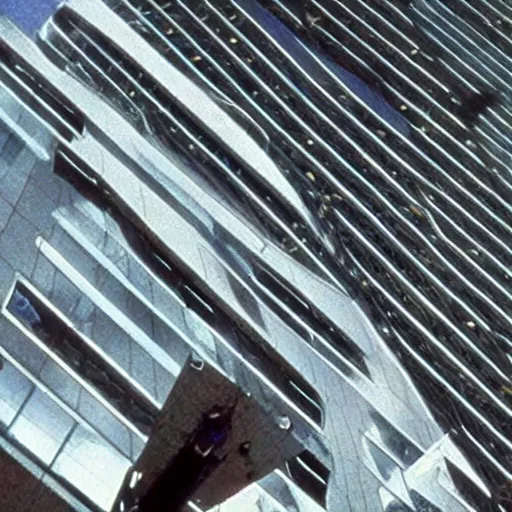 Image similar to patrick bateman plane going through the world trace center towers, in american psycho ( 1 9 9 9 )