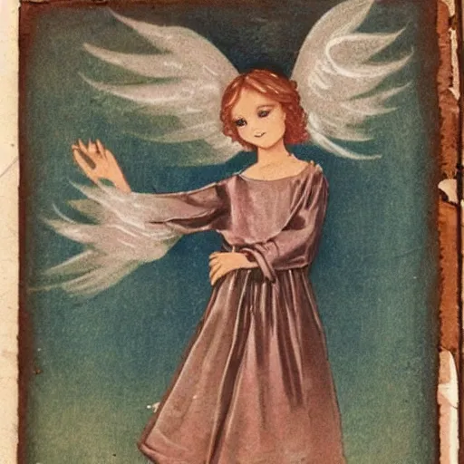 Image similar to an angel in teen clothes, fusing in the middle