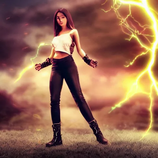 Prompt: vfx manga style full body action pose, woman super hero photo real, volumetric lightning, highly detailed, high quality, HD