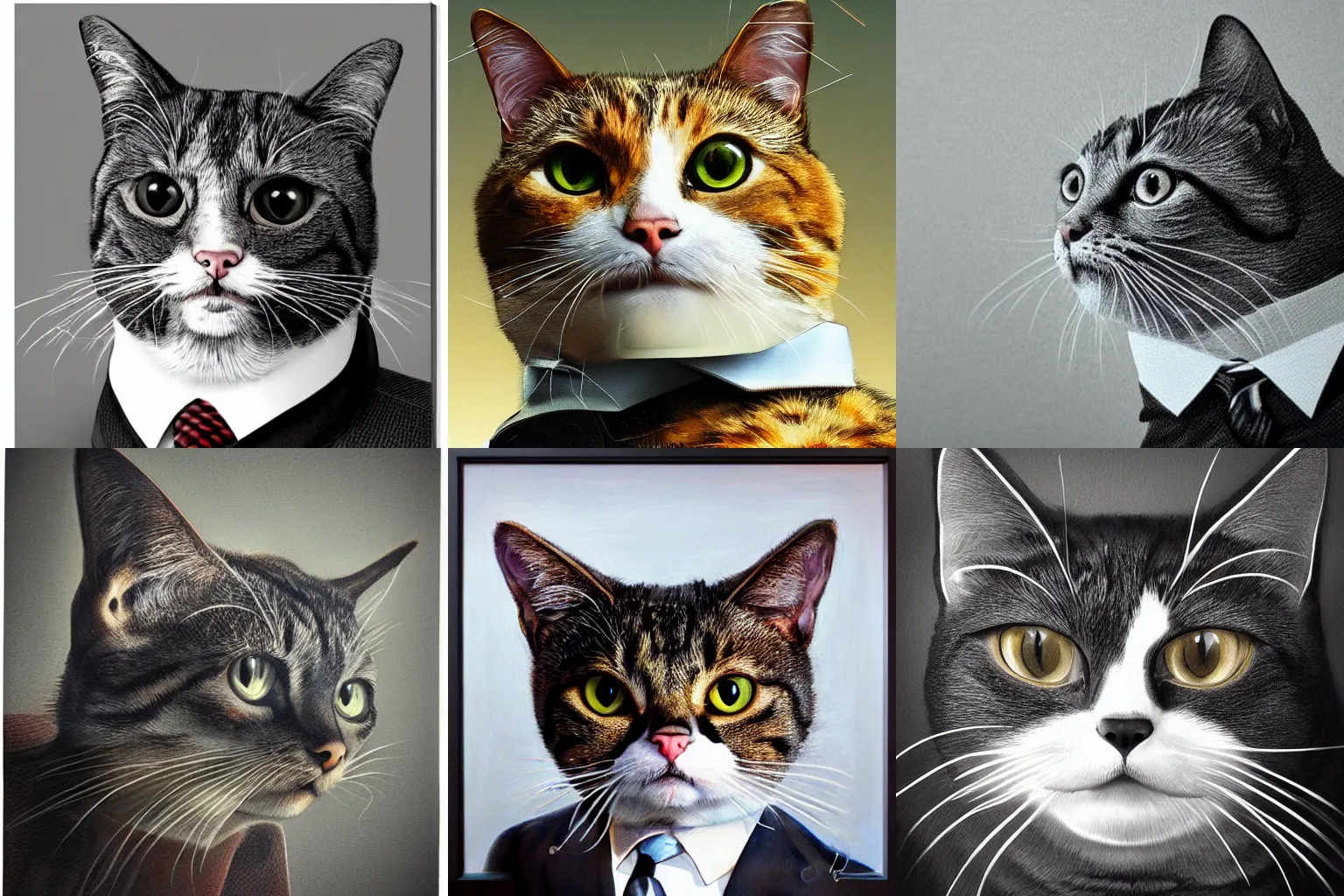 Prompt: portrait of a business cat, super detailed, hyper realism, sharp focus, movie scene, stylized
