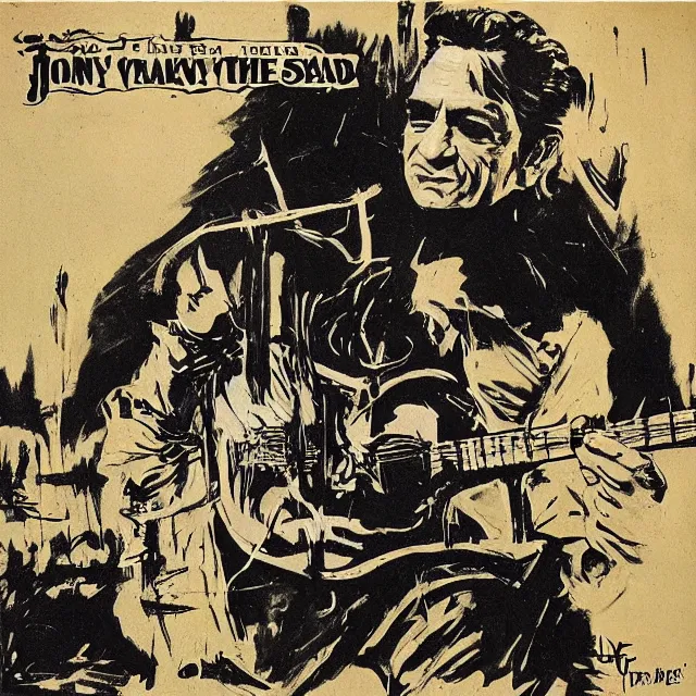 Image similar to album cover for Johnny Cash: The Snake Oil Tapes, album art by Frank Frazetta, snake oil album, snakes