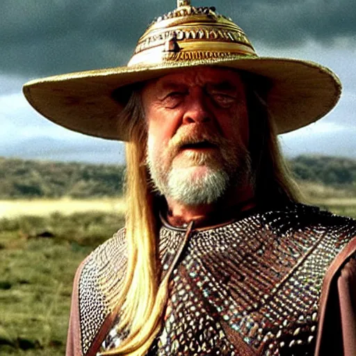 Image similar to theoden king of rohan wearing sombrero