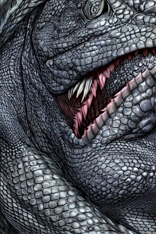 Image similar to lizardman, gray scales, anime, hd,