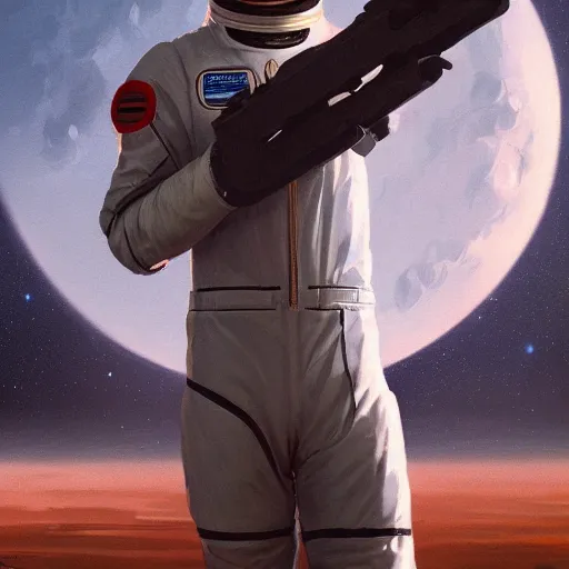 Image similar to A portrait of an anthropomorphic wolf in an astronaut suit by Vincent DiFate, Greg Rutkowski, cinematic 8k trending on artstation, anthro wolf astronaut