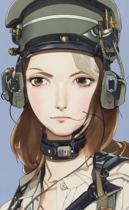 Image similar to german pilot girl, anime style, pilot oxygen mask, long hair, hair down, symmetrical facial features, ww2 era, hyper realistic, pale skin, 4k, rule of thirds, extreme detail, detailed drawing, trending artstation, hd, konpeki no kantai, D&D, realistic lighting, by Alphonse Mucha, Greg Rutkowski, sharp focus, backlit, soldier clothing