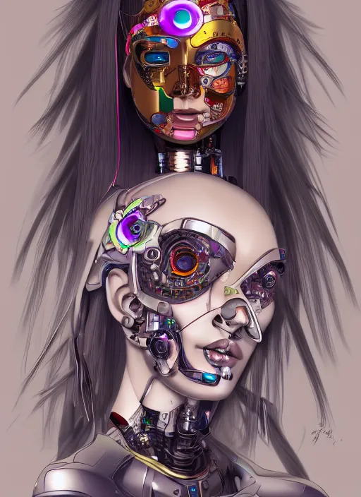 Image similar to portrait of a cyborg woman by Takashi Murakami, hyper detailled, trending on artstation