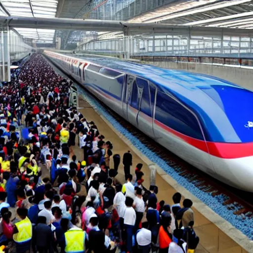 Image similar to people railfanning for the new maglev train in china