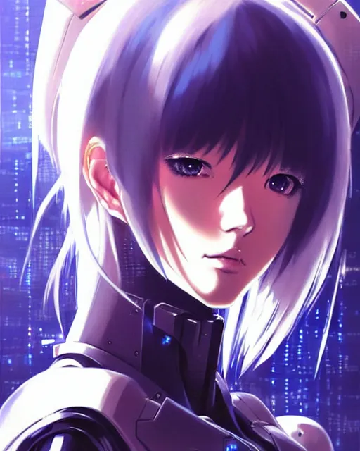 Image similar to portrait Anime Girl in mecha armor in night tokyo Sharp fine face pretty face, realistic shaded Perfect face, fine details. Anime. cyberpunk realistic shaded lighting by katsuhiro otomo ghost-in-the-shell, magali villeneuve, artgerm, rutkowski Jeremy Lipkin and Giuseppe Dangelico Pino and Michael Garmash and Rob Rey