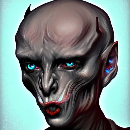 Image similar to portrait of a surprised demon, concept art, digital art, highly detailed