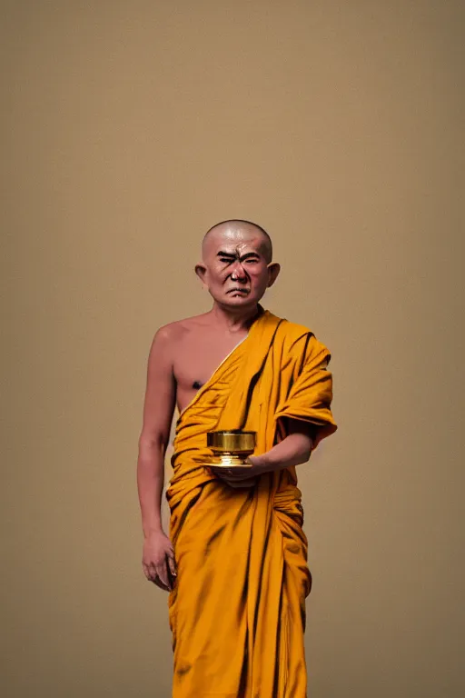 Image similar to buddhist monk with gold coated face by stanley kubrick and tooth wu and wlop and beeple