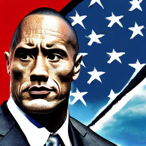 Image similar to the rock is the president of the united states, illustration, realistic, cinematic