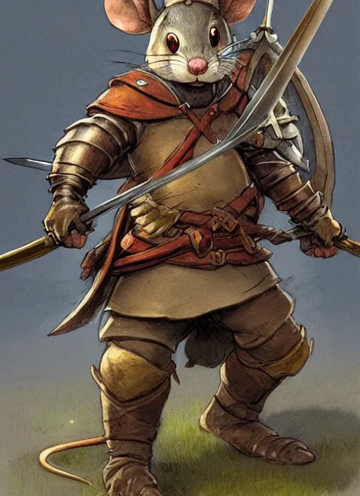 Image similar to a heroic mouse knight with sword and shield, redwall, greg rutowski and jean baptiste monge, detailed, epic fantasy concept art