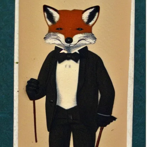 Prompt: male fox wearing tuxedo, victorian era