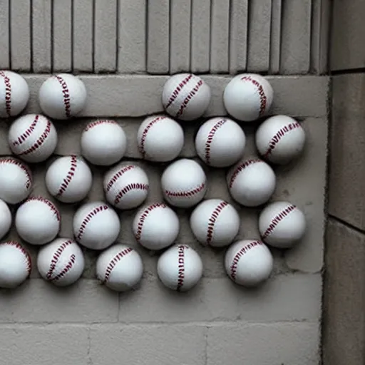 Image similar to wall of baseballs shaped like a tidal wave