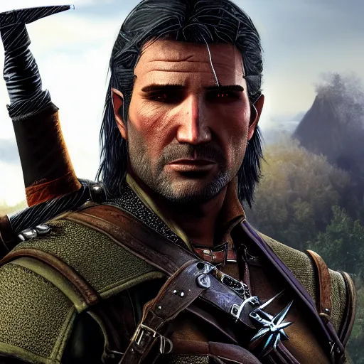 Prompt: nathan drake!!! as the witcher, the witcher 3, geralt of rivia