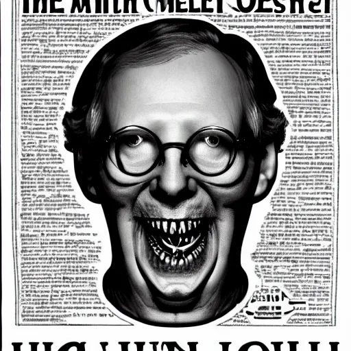 Prompt: the melting slimy face of villain mitch mcconnell flesh monster. horror film photograph.