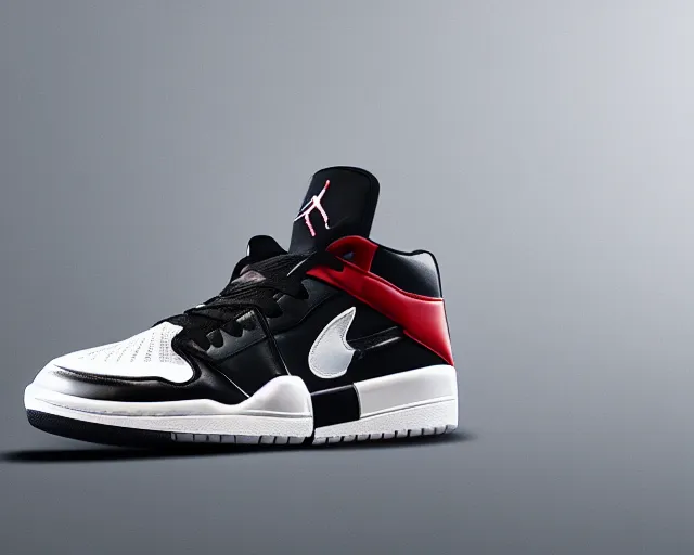 Image similar to 3D render of mid height air jordan sneakers with joker design, cinematic, studio lighting, award winning