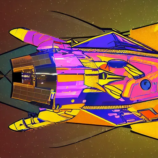 Image similar to a spacecraft with animal patterns and neon decals