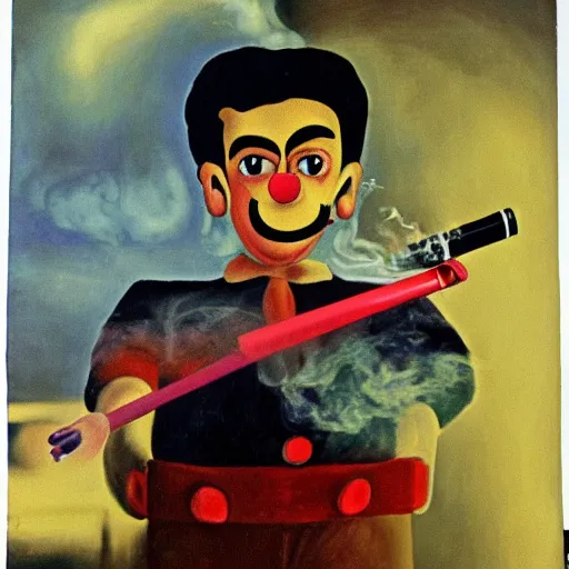 Prompt: mario smoking a cigarette painted by frida khalo