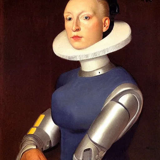 Image similar to a portrait of a female android by dieric bouts