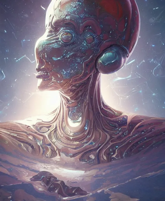 Image similar to portrait of a shining slime dripping abstract geometric angular insect alien monster, muscles, rippling, milky way environment, ultra realistic, concept art, intricate details, eerie, highly detailed, photorealistic, octane render, 8 k, unreal engine. art by artgerm and greg rutkowski and alphonse mucha