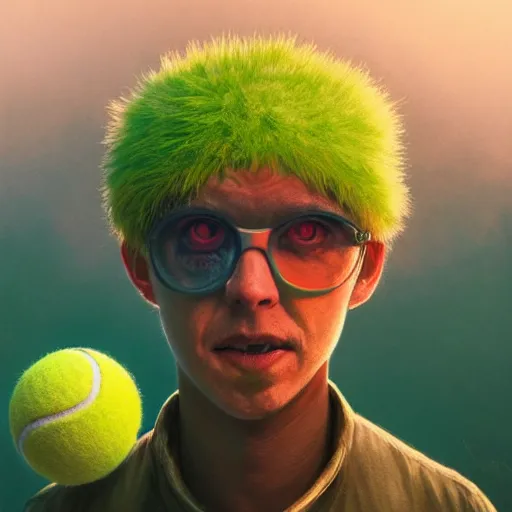 Image similar to highly detailed vfx portrait of a character of a tennis ball monster stephen bliss, chalk, unrealengine, greg rutkowski, loish, rhads, beeple, chalk, makoto shinkai and lois van baarle, ilya kuvshinov, rossdraws, tom bagshaw, basil gogos