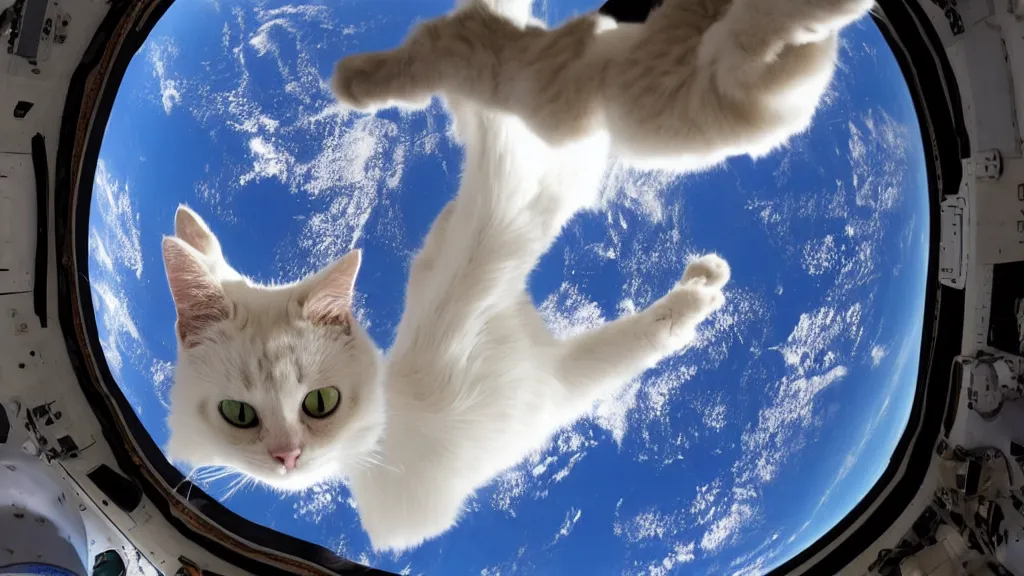 Image similar to Photo of a cat floating inside the ISS