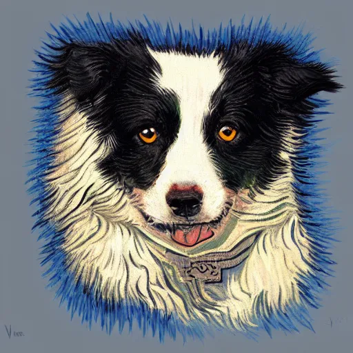 Image similar to a border collie by vincent van gogh, digital art, trending on artstation