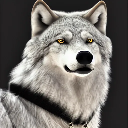 Prompt: portrait of a wolf in a black cap with a visor and a black sweatshirt, a necklace of white pearls around his neck, ultra detailed,photorealistic, 8k, HD, blender, high quality,