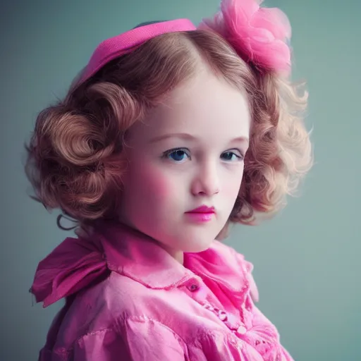 Image similar to beautiful pink little girl, profile picture, vintage fashion, highly detailed, reflection, realistic, hd