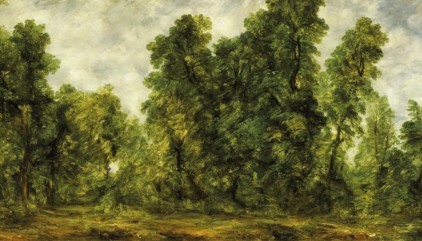 Image similar to a clearing in a forest painted by John Constable