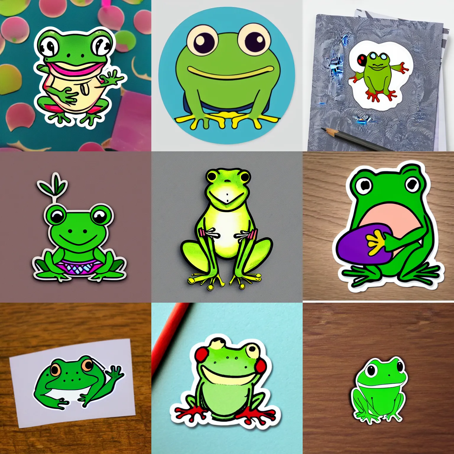 Prompt: cute sticker illustration of a frog
