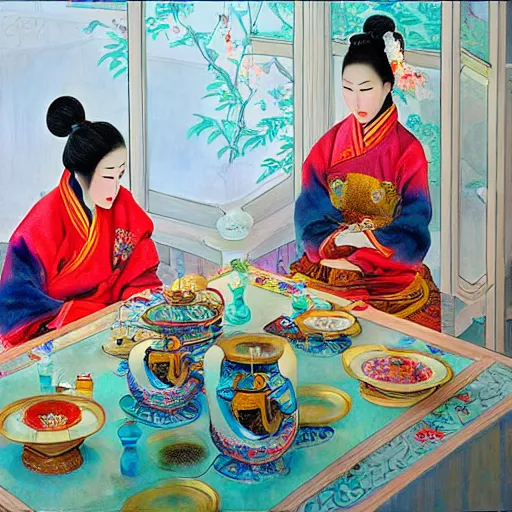 Prompt: chinese tea ceremony by Dmitry Dubinsky