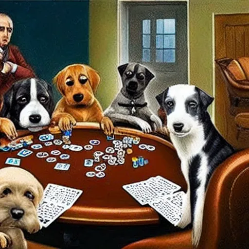 Image similar to Dogs playing poker during World War 3