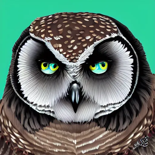 Image similar to a mix between an owl and a bear, high detail digital art