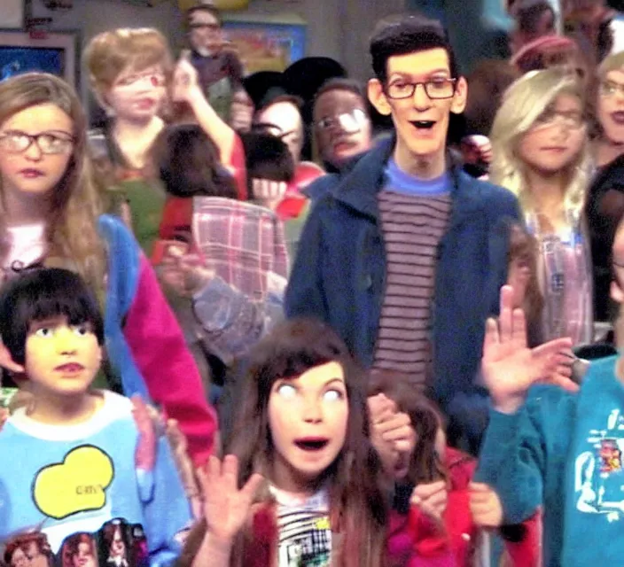 Prompt: a screenshot of neil cicierega introducing himself to the viewers in icarly ( 2 0 0 9 ), vhs quality, low quality