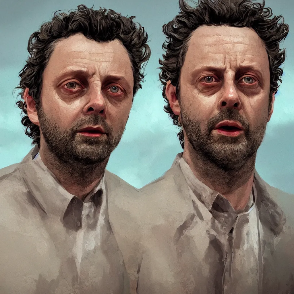 Image similar to close up portrait of handsome michael sheen, highly detailed, digital painting, artstation, concept art, illustration, art by simon stalenhag