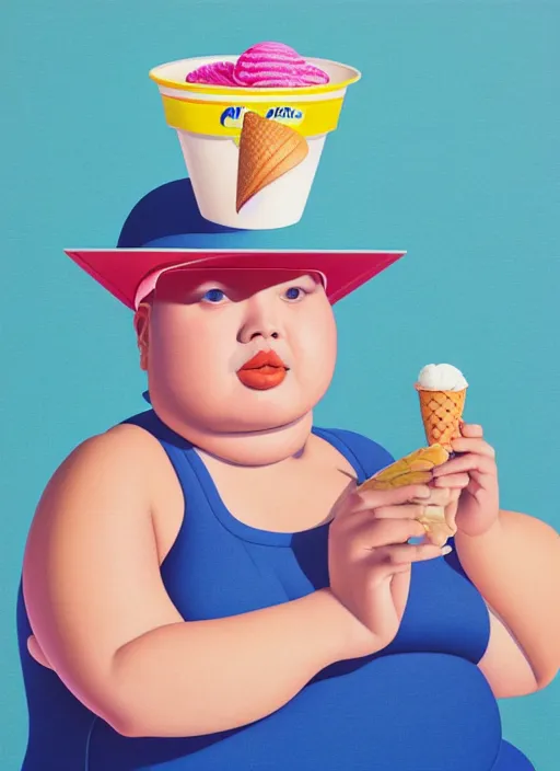 Prompt: portrait of a cute fat girl with ice cream in a racing helmet by shusei nagaoka kaws, david rudnick, airbrush on canvas, pastell colors, cell shaded 8 k