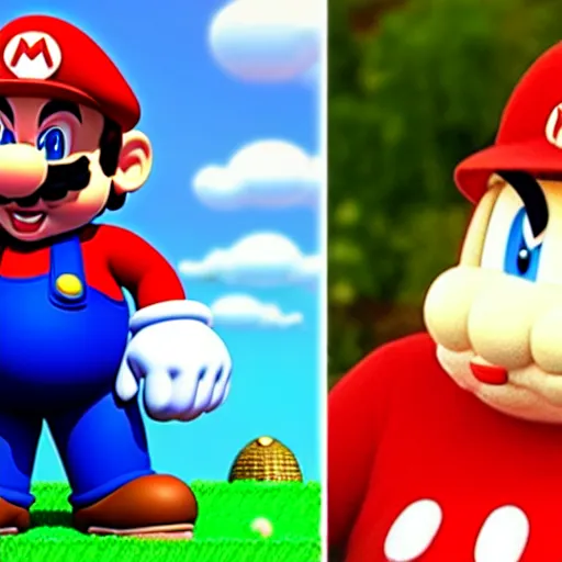 Image similar to real life big chungus dressed like mario, super mario with bunny ears, big chungus, fat bugs bunny, high resolution photo